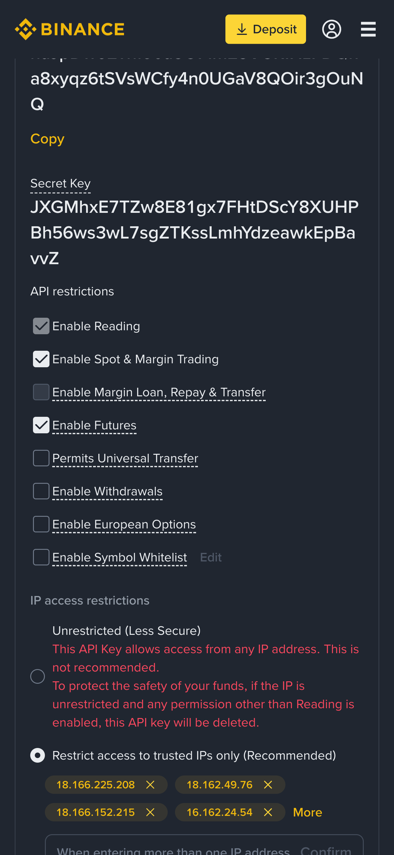 Binance API Permissions