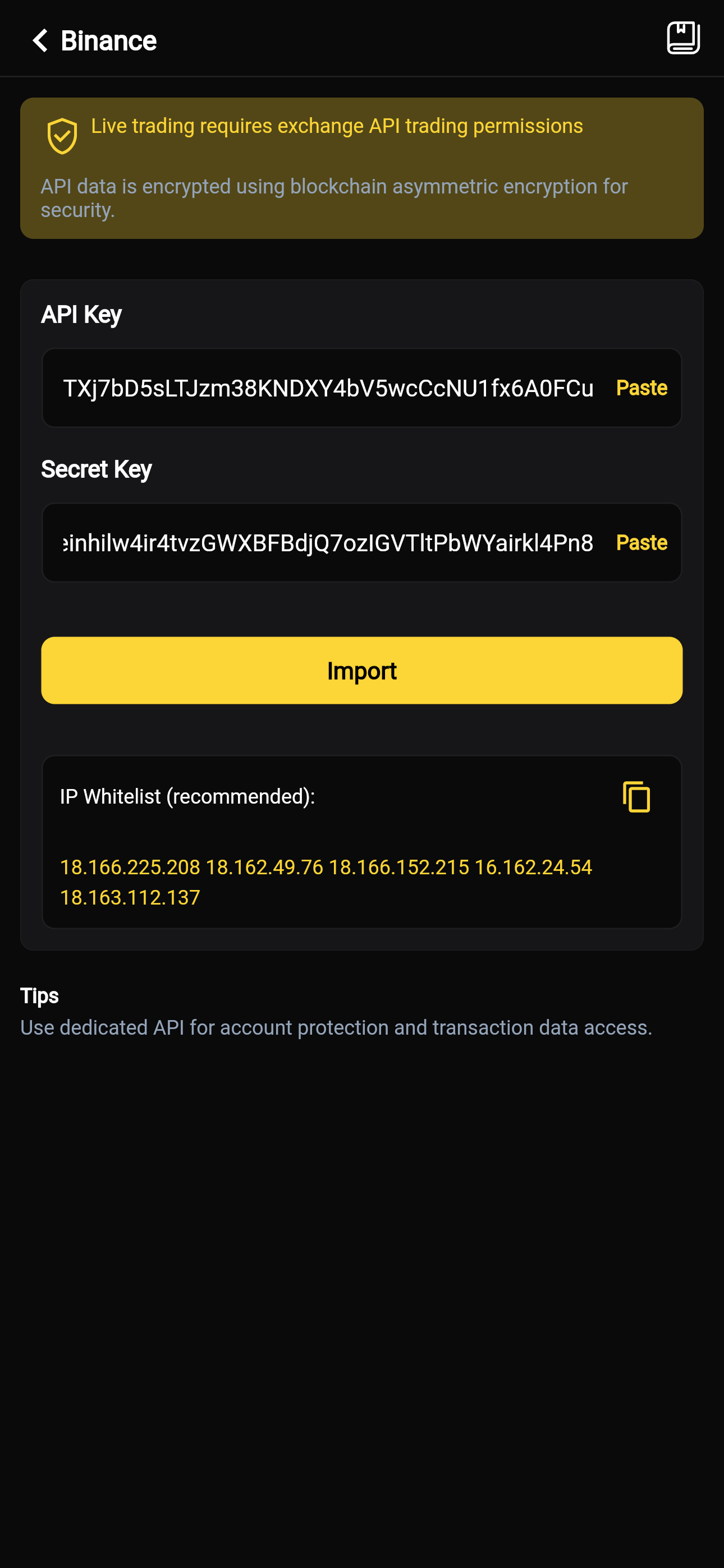 Bind Binance API on Platform