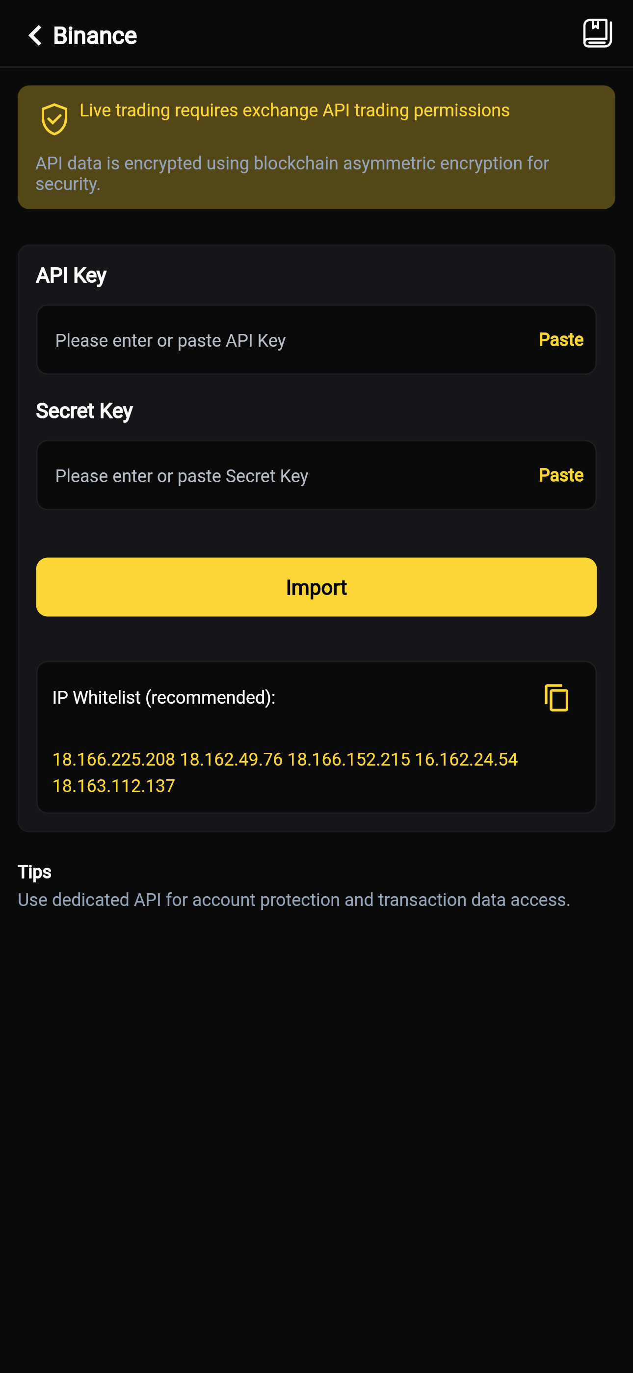 Binance API IP Whitelist