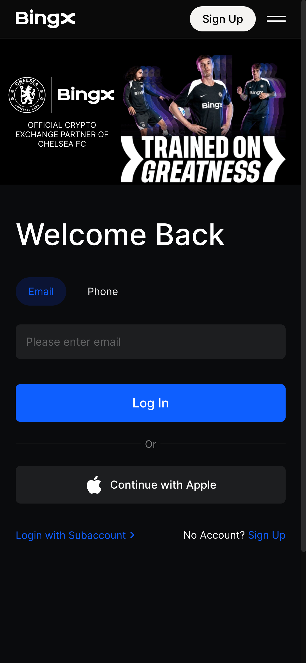 BingX Login Page