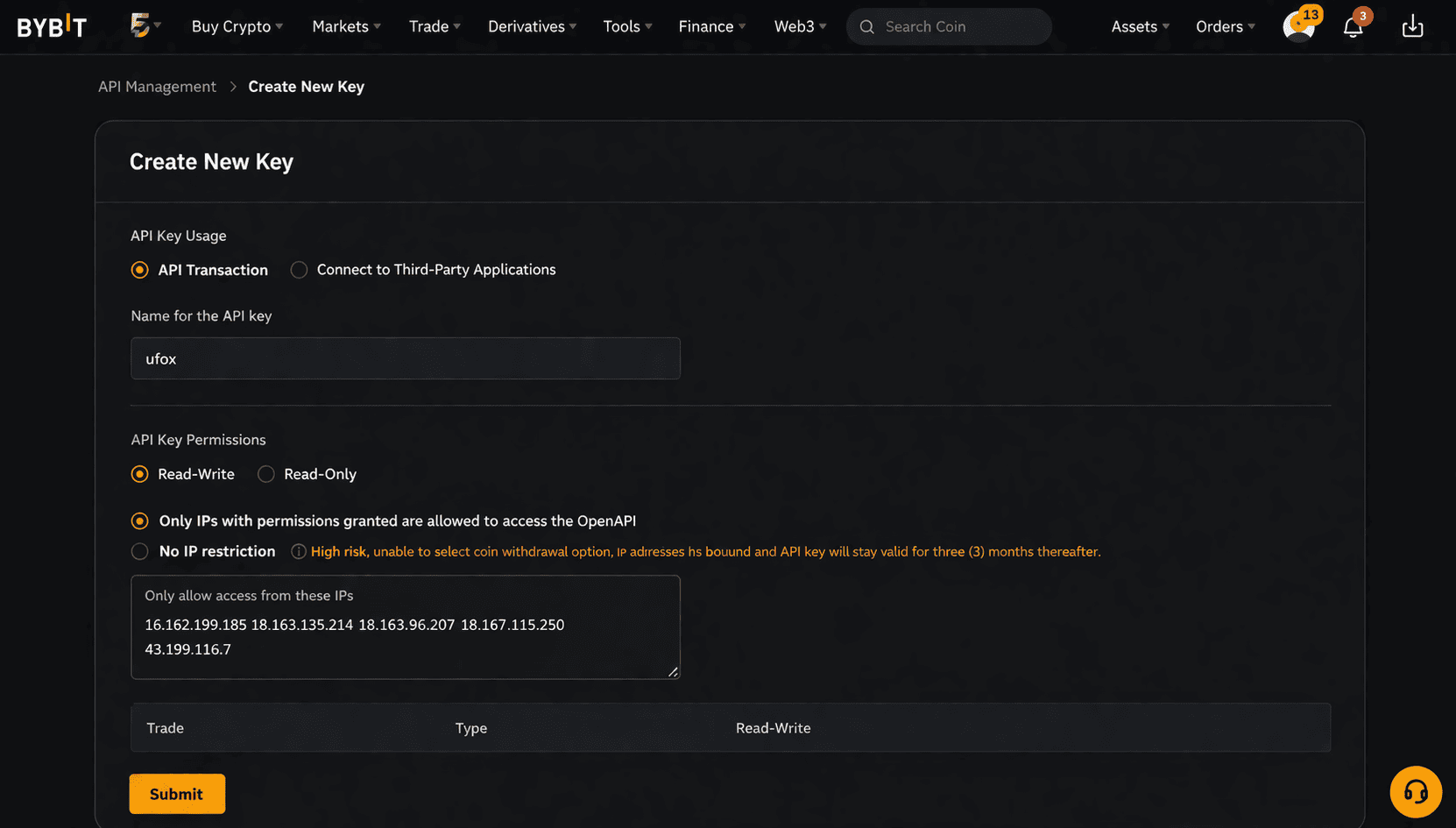 Create Bybit API Step 2