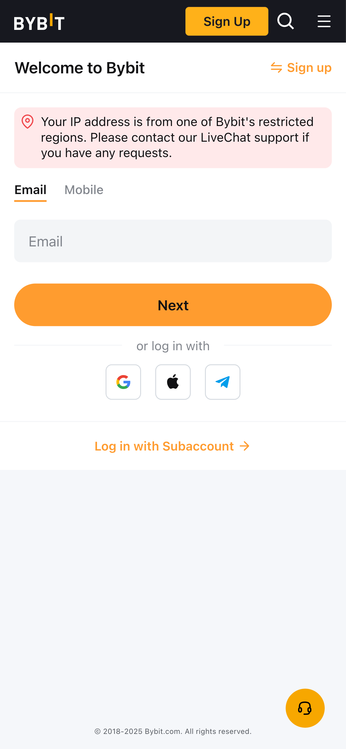 Bybit Login Page