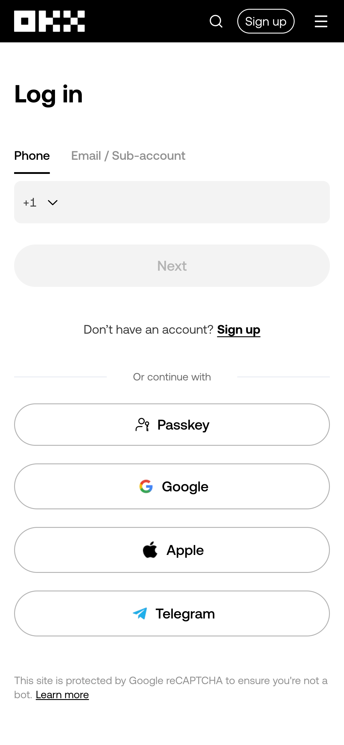 OKX Login Page