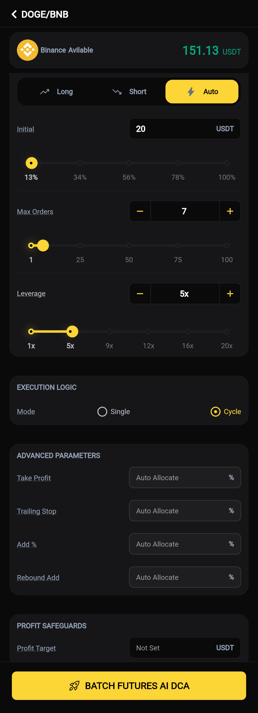 Futures AI DCA Bot Setting