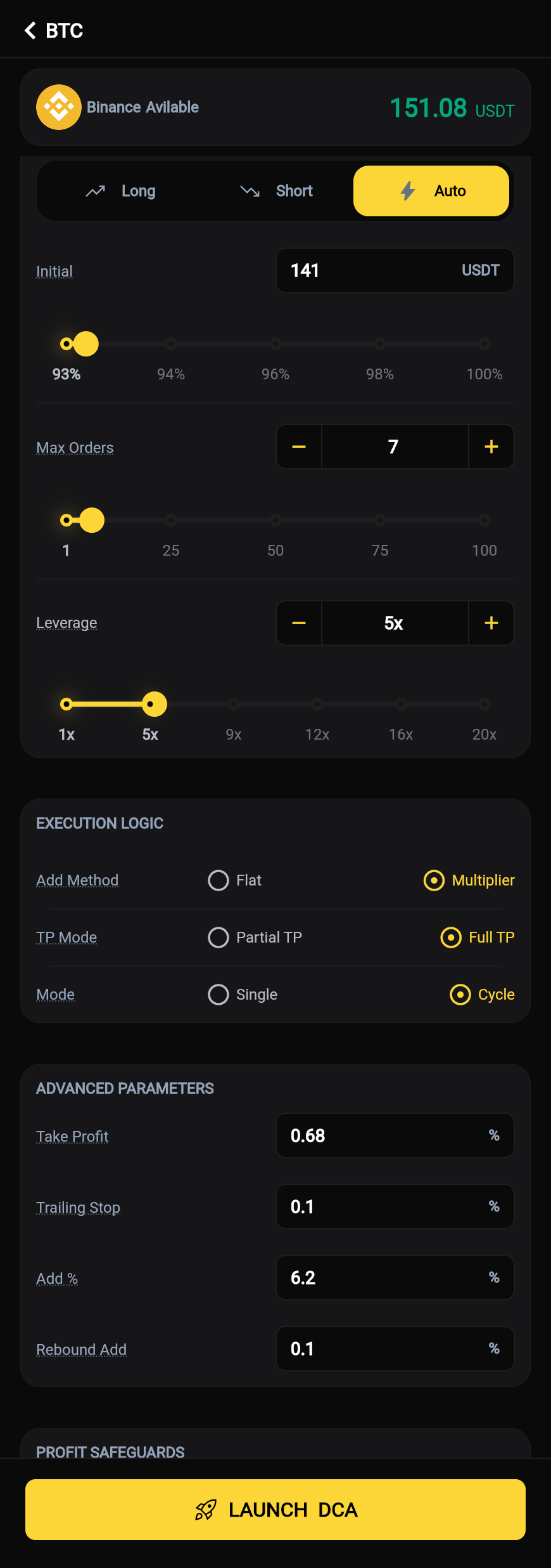 Futures DCA Bot Setting